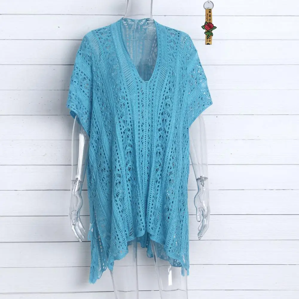 Трикотажное парео пляжное платье 2018 купальный костюм с открытой кроше