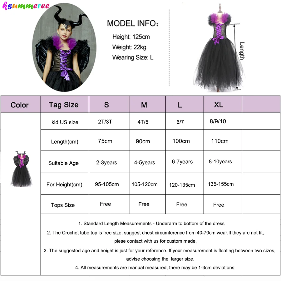 

3PCS Maleficent Halloween Costume Dress Deluxe Girls Fancy Christening Black Glam Gown Tutu Dress Kids Demon Queen Witch Clothes