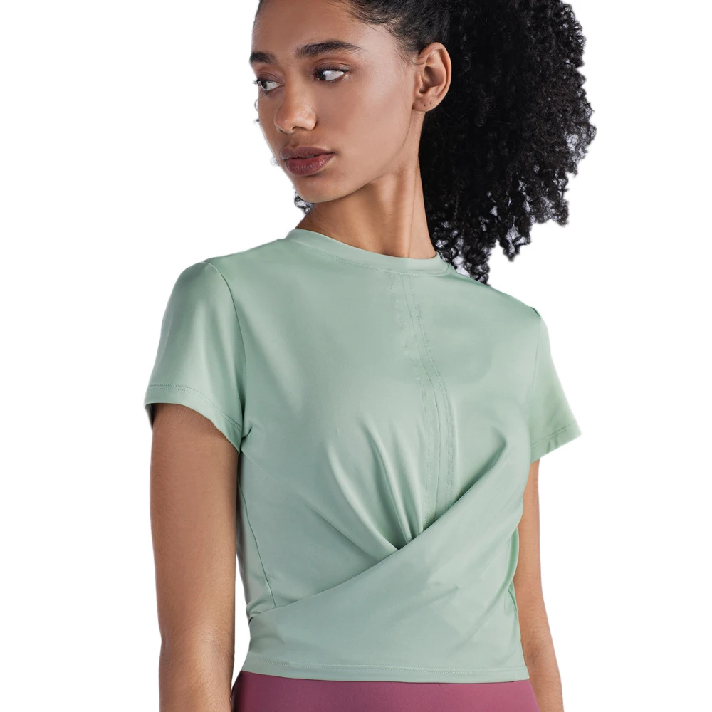 Women Swallowtail tied Up Tops Fit Sports Short Sleeve Yoga T-shirts Fitness Gym breathable Clothes Workout Solid Shirts | Спорт и