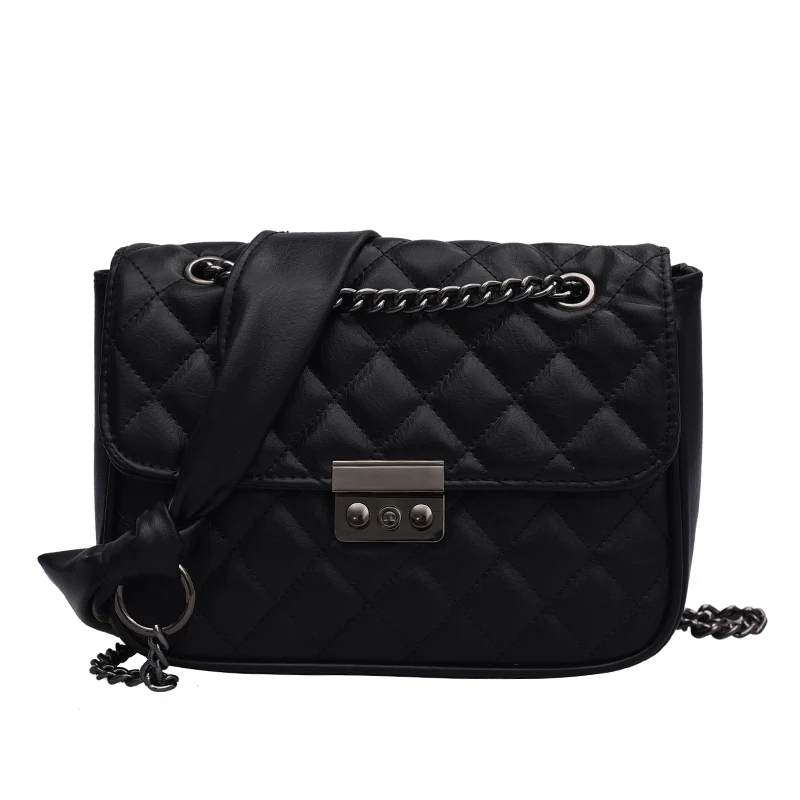 

Lattice chain Crossbody Bag 2020 Fashion High Quality PU Leather Women's Designer Handbag Chain Shoulder Black Bag