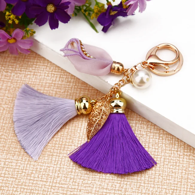 purple Новая мода для женщин кружевные цветы брелок для ключей с кисточкой брелоки для автомобильных сумок аксессуары Подвески брелок ювелирные аксессуары - Цвет: purple