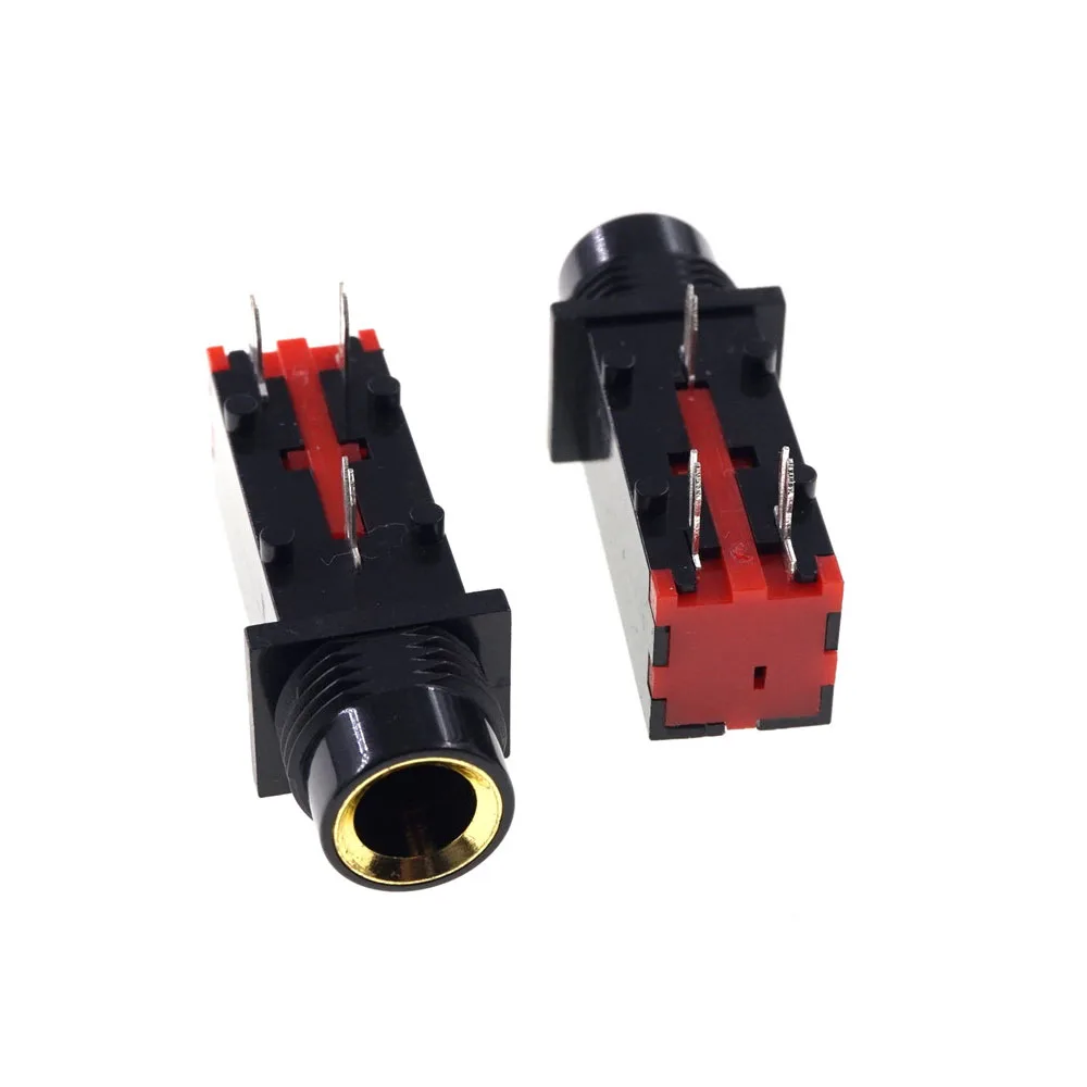 Jack de Áudio Estéreo Conector de Fone de Ouvido 100 0.250 mm Condutores de Contato sem Interruptor Ângulo Reto Solda Fêmea 6.35 Peças