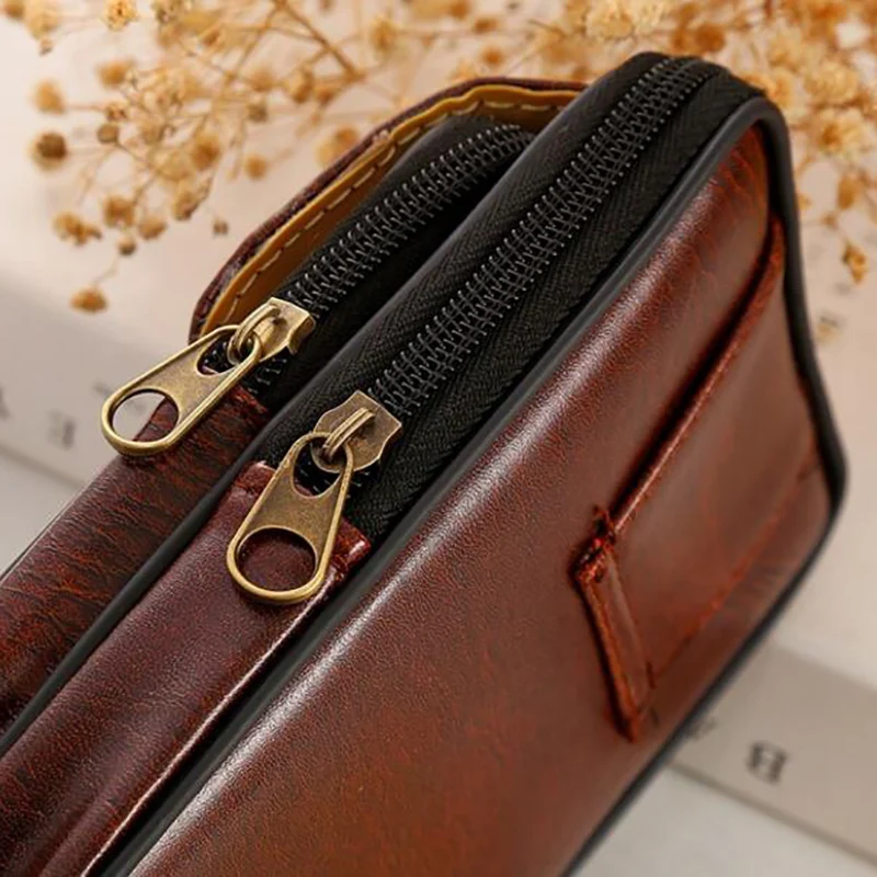 

Outdoor Pouch Waist Bag Faux Leather Material Durable Zipper Tactical Belt Security Pack Camping Hiking Mini Multipurpose