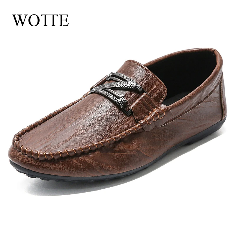 

WOTTE Men Casual Shoes Sneakes Fashion Loafers Men's Leather Slip on Formal Loafers Men Moccasins Outdoor Walking Mans Footwear