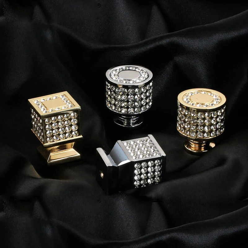 

Gold Diamond Crystal Handle Furniture Knobs Kitchen Cabinet Wardrobes Door For Dresser Pulls Drawer Silver Handles
