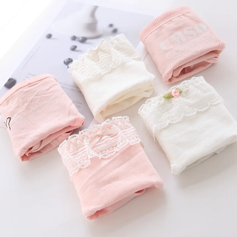 

sales promotion new arrived underwear cartoon lace girls cotton young girl panties 5pc/lot Teenage Intimates briefs L,XL pink