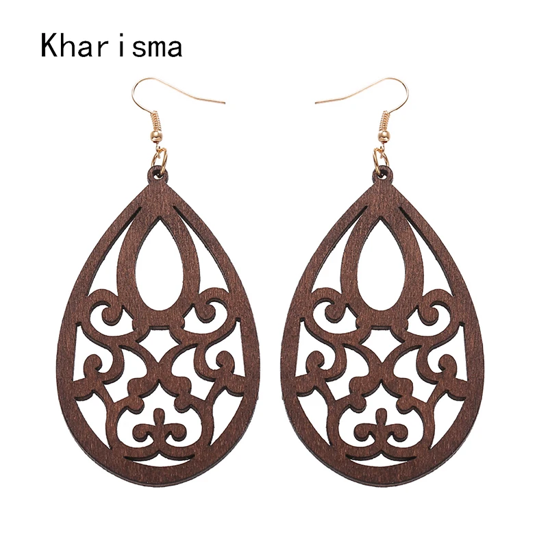 Женские винтажные серьги капельки из дерева в этническом стиле|Серьги-подвески| |