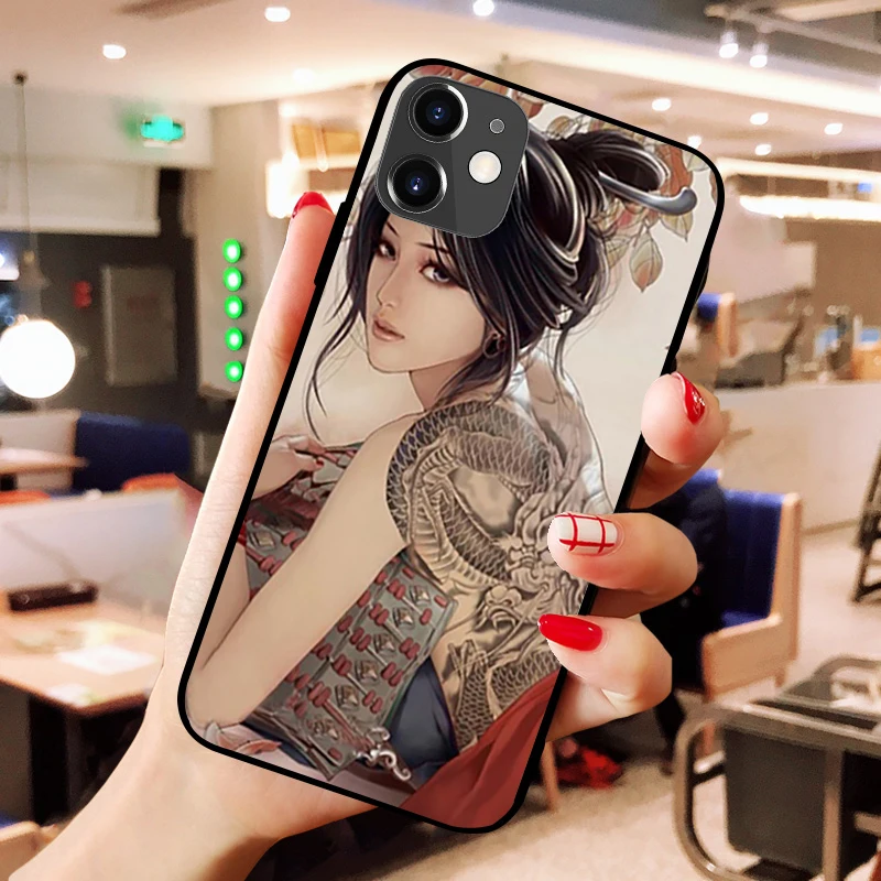 

Phone Case Japanese girl for iPhone 12 Pro Max for iPhone 11 Pro 7 8 XR XS MAX 7 8 Plus SE 2020 Black Shell Cover