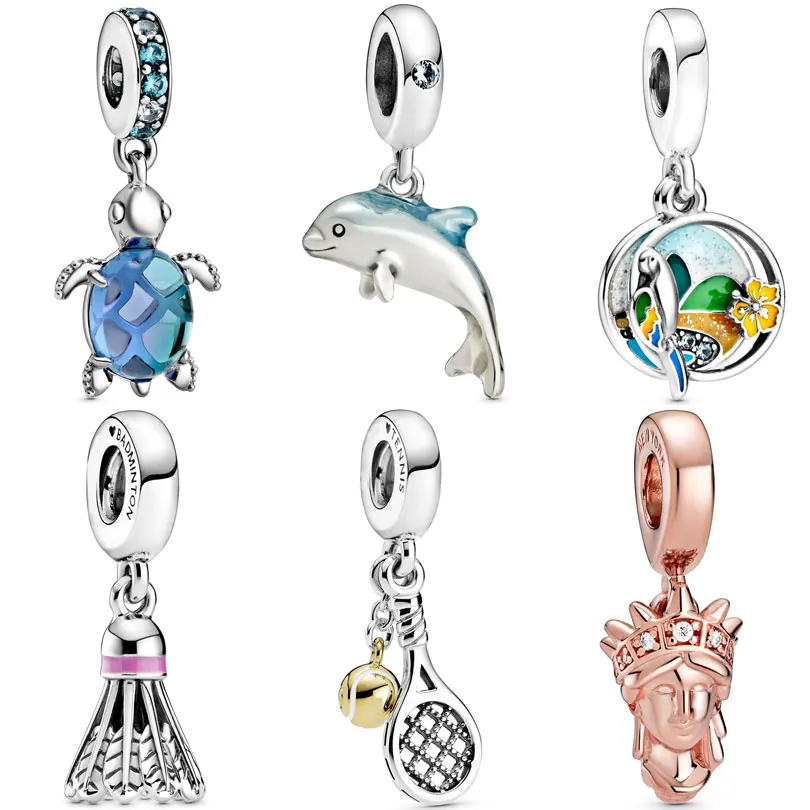 

Shimmering Dolphin Sea Turtle Brazi Parrot & Beach Badminton Birdie Pendant Bead 925 Silver Charm Fit Bracelet pandora Jewelry