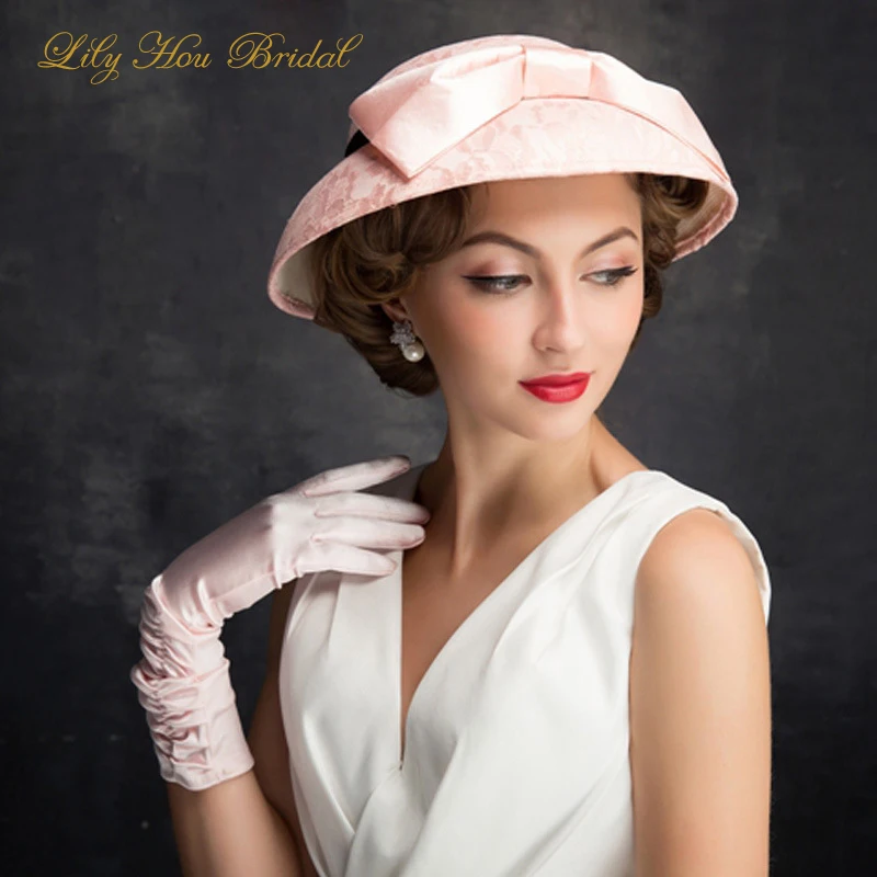 

Розовый кружевной свадебный головной убор с бантом ручной работы в британском стиле 2020