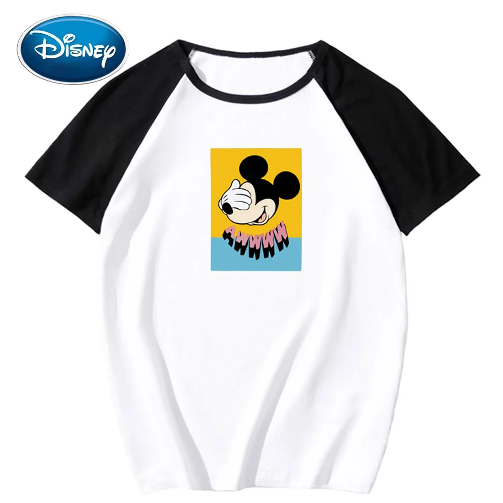 Стильная женская футболка унисекс с рисунком Микки Мауса Диснея пуловер круглым