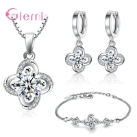 new fashion jewelry sets stunnning round crystal four leaf flower design pendant neclace drop earrings bracelets for women girls