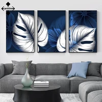 blue white plant leaf canvas painting abstract wall art printing picture modern style posters and prints for living room decor
