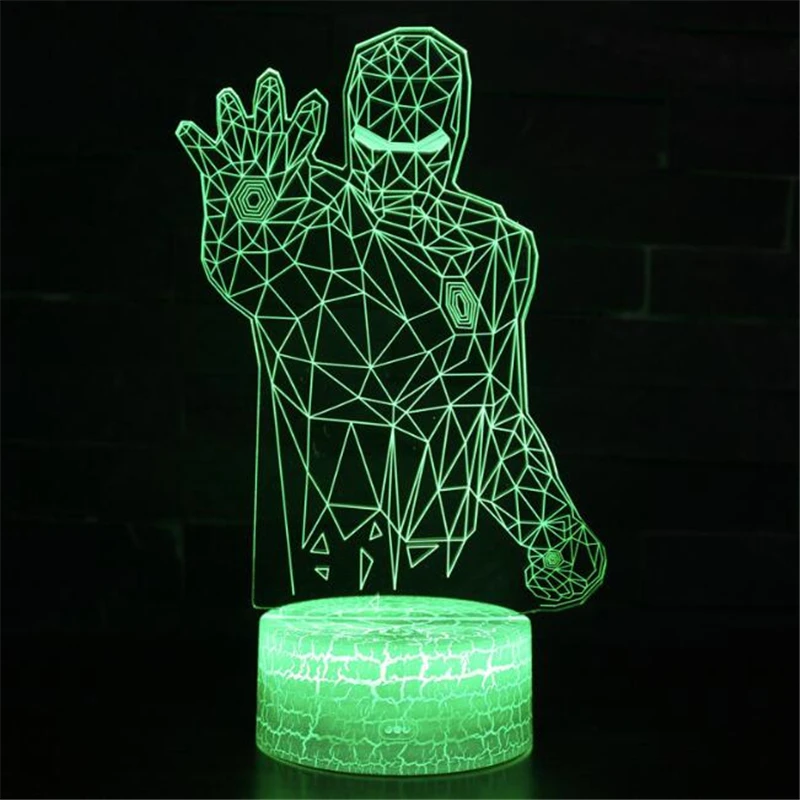 Марвел Мстители Акриловые 3D иллюзия светодиодный ная лампа Железный человек USB