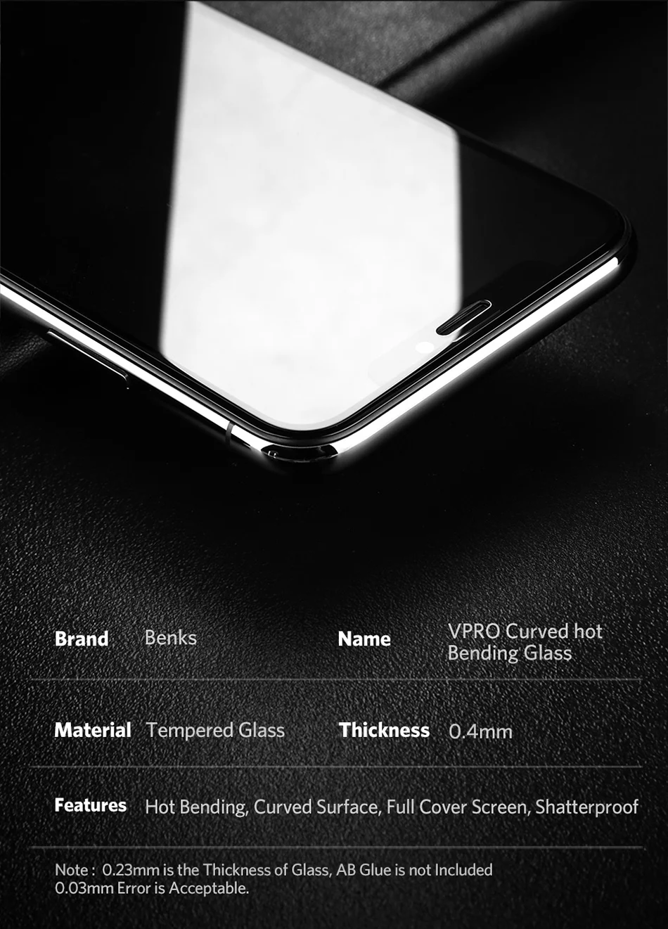 Benks VPRO 0,3 мм закаленное стекло для IPhone XS 5,8 'XS MAX 6,5' XR Защитные пленки для экрана анти синий луч стекло полное покрытие Передняя пленка