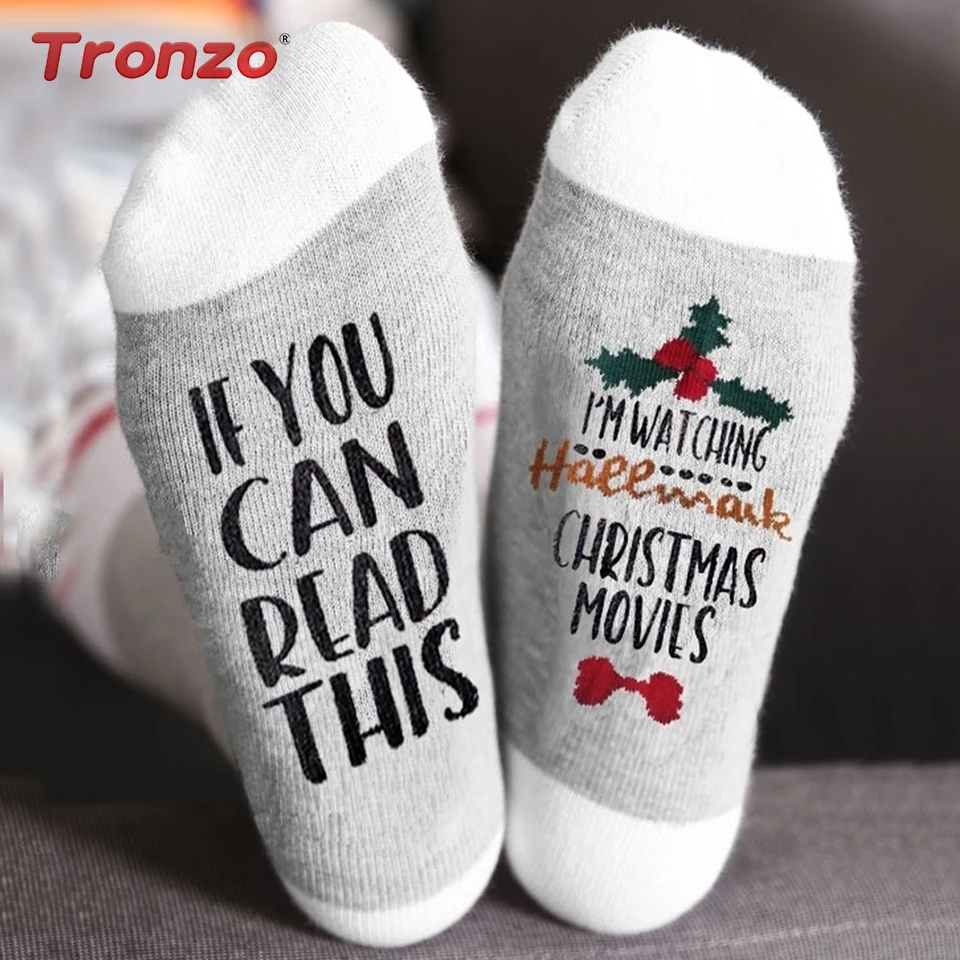 

Tronzo Christmas Socks Fashion Cotton Women Funny Letter Socks IF YOU CAN READ THIS BRING ME WINE Christmas Sock Drop ship
