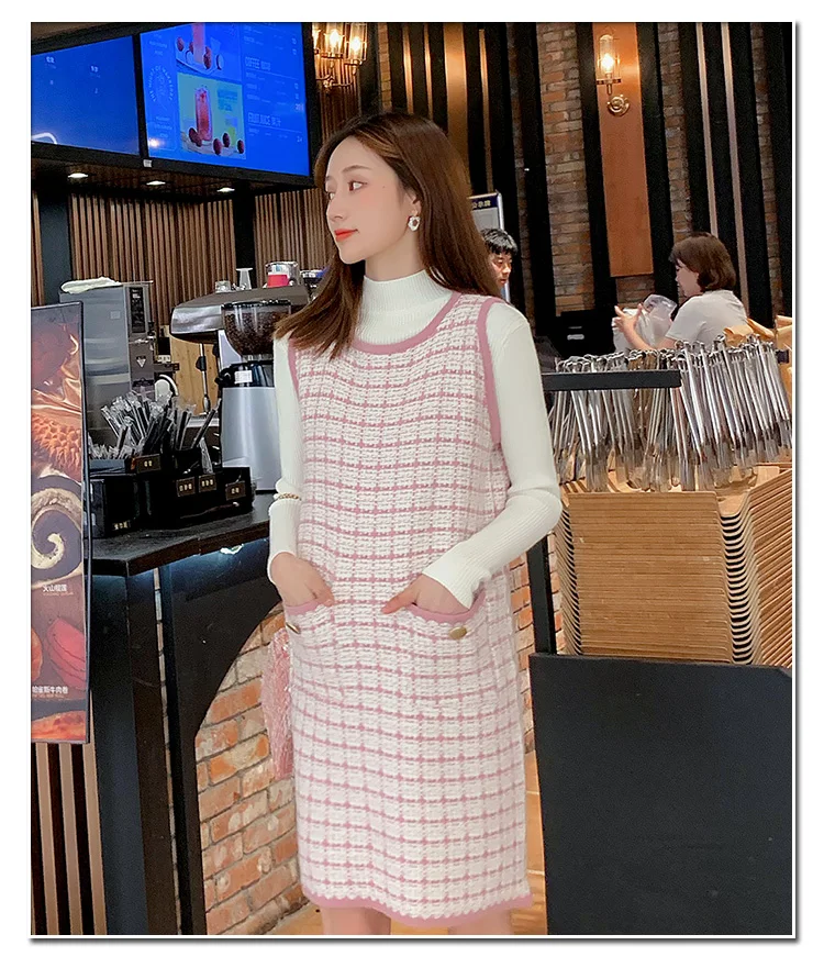 A1101# осень зима Корейская мода для беременных трикотажное платье наборы Bodycon элегантная одежда для беременных женщин Одежда для беременных