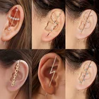 17 км 2 шт золотые Кристальные Асимметричные Висячие серьги для женщин молния цветок крюк серьги цепь уха альпинист Brincos Ювелирные Изделия