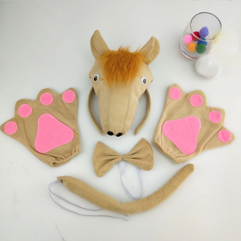 Kids Boy Girl3D Horse Headband Bow Tie Tail Paws Cosplay Costume Set Birthday Party Performance Props Halloween Christmas|cosplay costume|costume