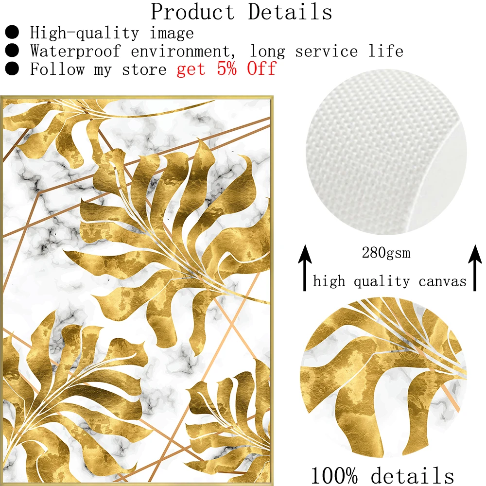 nordic wall art golden palm leaf plant canvas painting poster printing modern plant decoration graphic art house decoration free global shipping