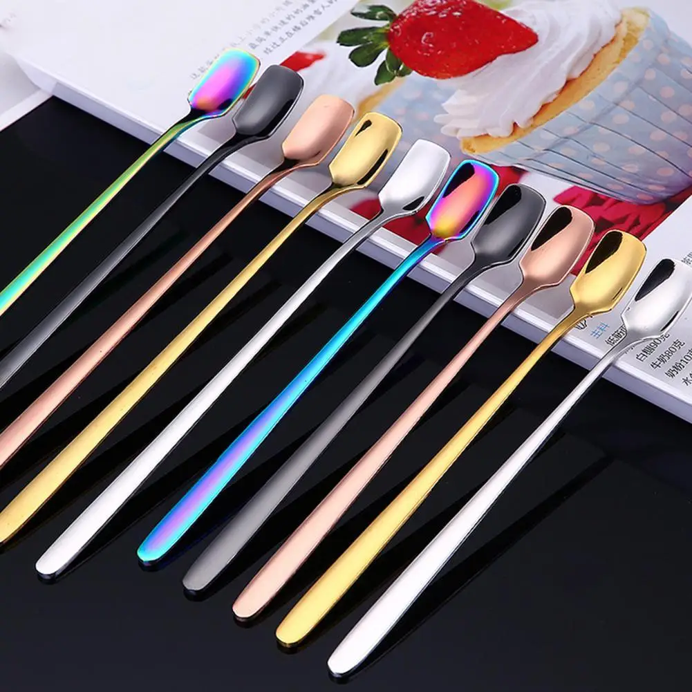 

Rainbow Color Coffee Tea Stir Spoon Long Handle Ice Cream Dessert Spoons Eco-Friendly Stainless Steel Tableware Kitchen Supplies