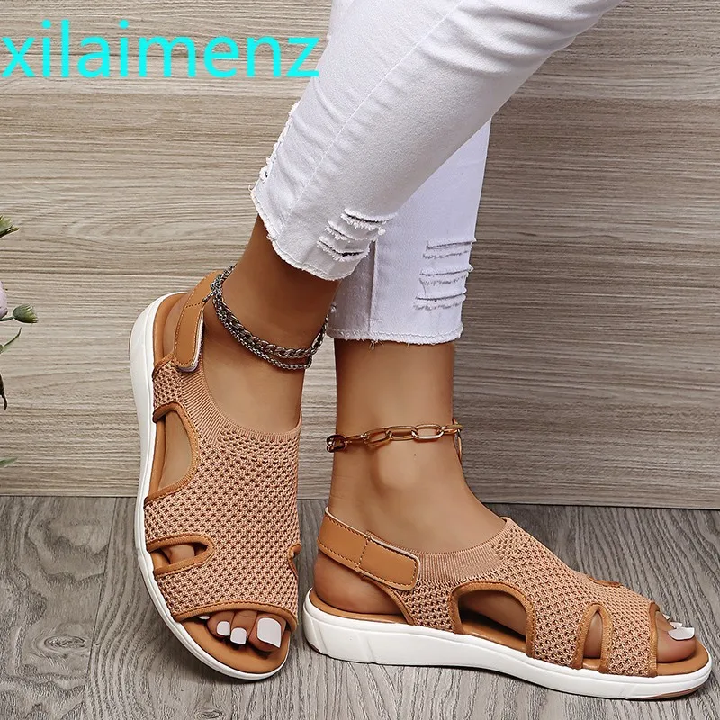 

2021 Women's Sandals Casual Summer Shoes Women's Breathable Flat Sandals Platform Slippers Large Size Women's Shoes A size 35-45