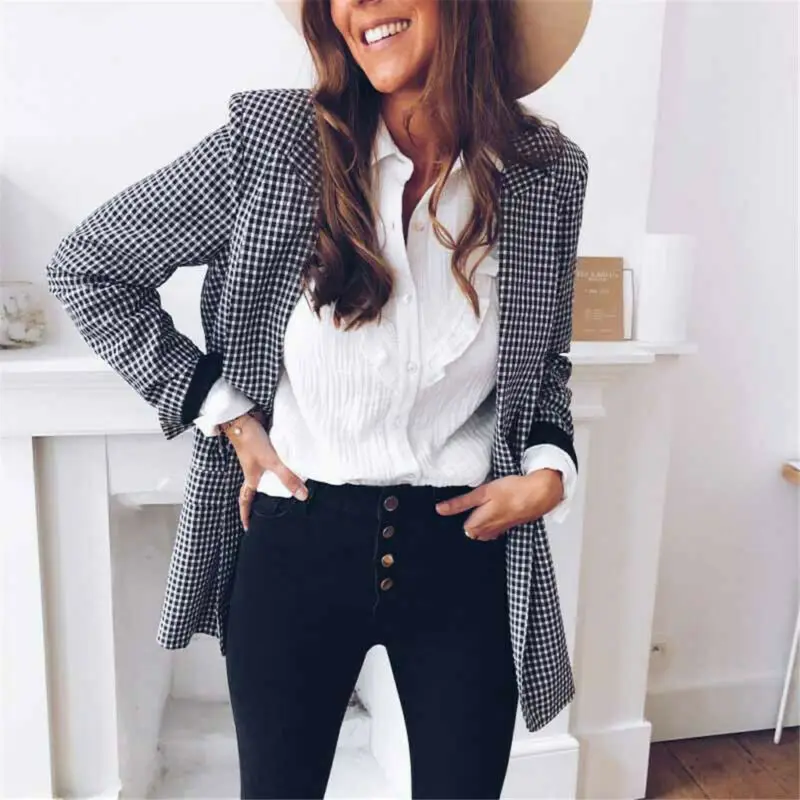 Женский блейзер с длинным рукавом свободная повседневная облегающая куртка в