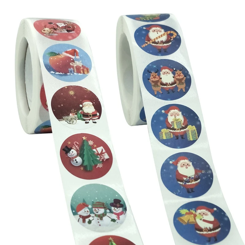 

500pcs/roll Christmas Sticker Different Designs Pattern Cartoon Sticker For Kids Toys Christmas Gift Waterproof Adhesive Labels