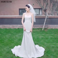 kaunissina mermaid satin wedding dresses for bride strapless sweetheart floor length simple bridal gowns white marriage dress