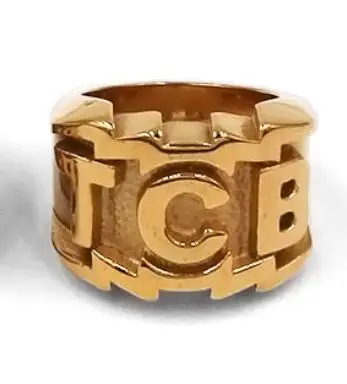 Gold TCB Элвиса Пресли байкерское кольцо 316L ювелирные изделия из нержавеющей стали Панк серебряные золотые черные резные буквы байкерское мужское кольцо SWR0447 - Цвет основного камня: Gold