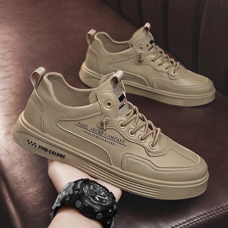 

Spring/Autumn Men Pu Leather Footwear Black Khaki Man Casual Shoes High Quality Youth Fashion Men Shoes Brand Man Walking Shoes