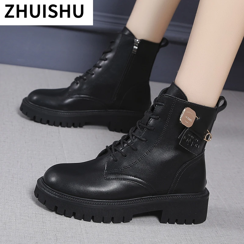 

Осень 2021, женские модные ботильоны из искусственной кожи, женские нескользящие водонепроницаемые женские ботинки на платформе