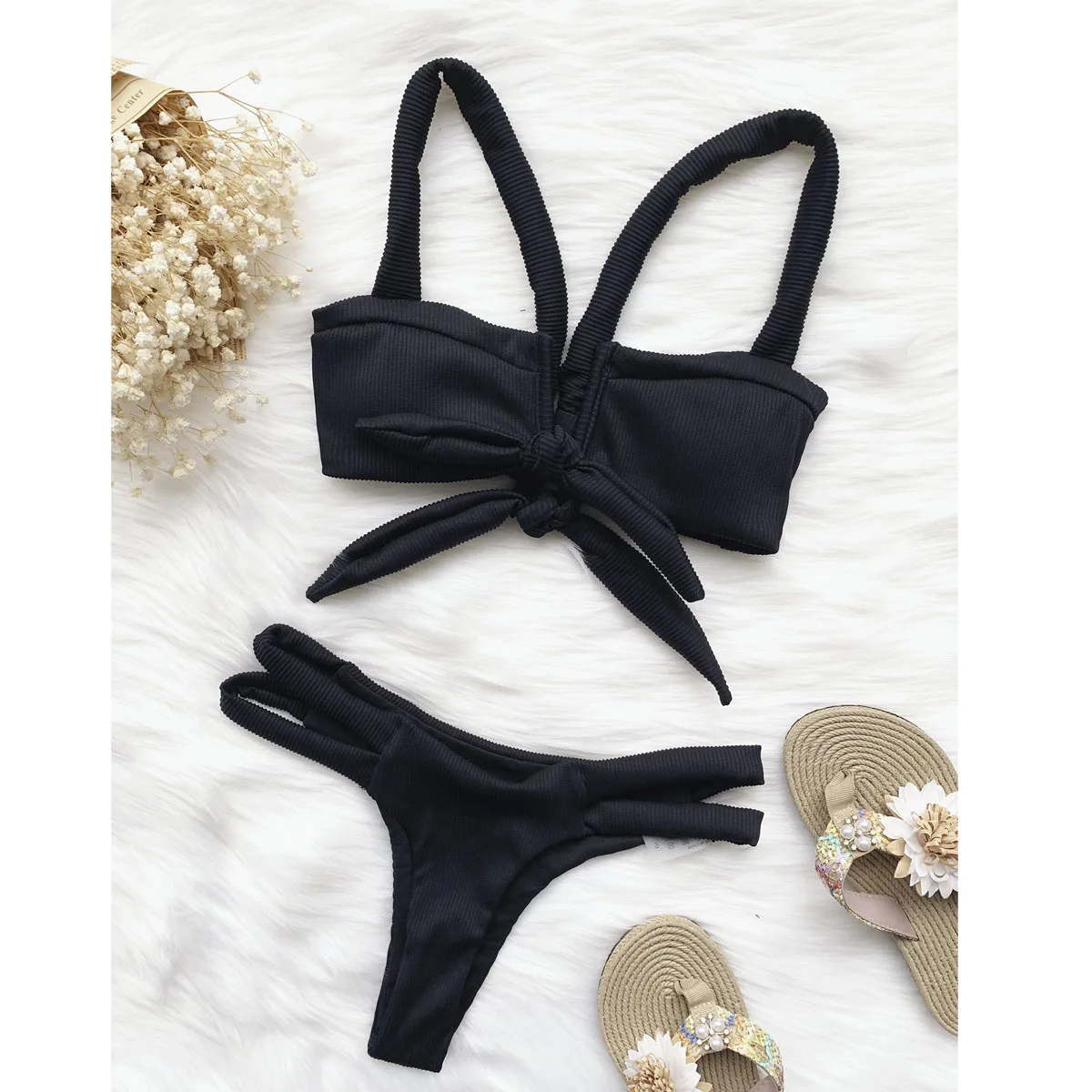 

High Waisted Swimsuit Female Push Up Bikini Sexy Bikini Set Hollow Out Swimwear For Women Bathing Suit Solid Swimming Suits