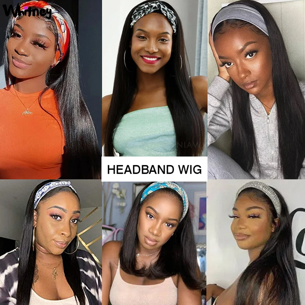 

Whitney Straight Headband Wig Human Hair Glueless Scarf Headband Wigs Brazilian Remy Hair For Black Women Natural Color 150%