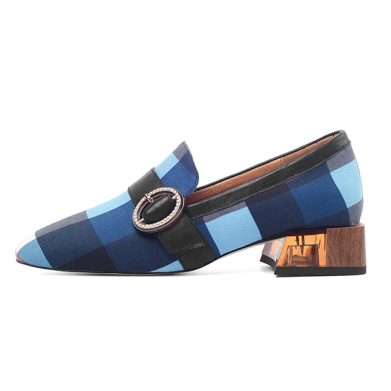 Meotina/женские туфли-лодочки на высоком каблуке лоферы из натуральной кожи толстом