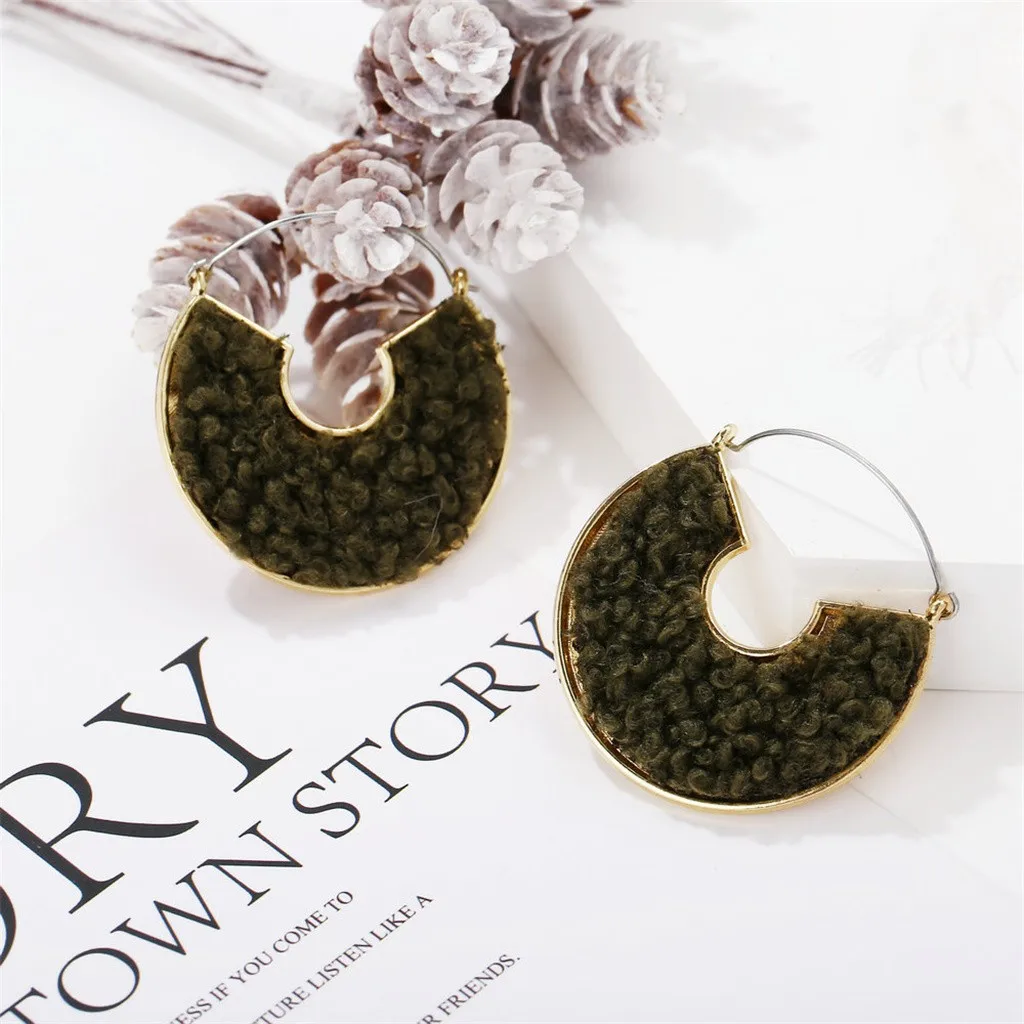 Полукруглые плюшевые серьги ретро темперамент c-тип женские трендовые модные