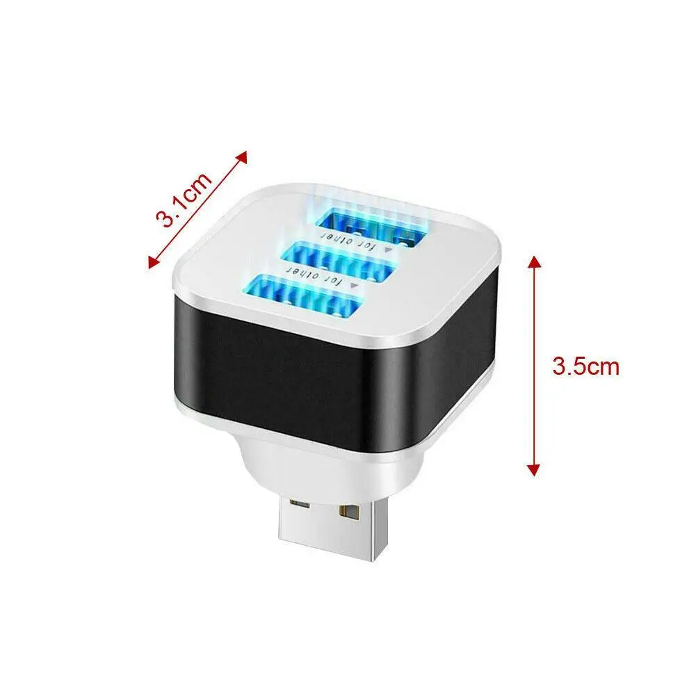 

1PCS High Speed 3 Ports Portable USB2.0 HUB Aluminium Adapters ABS Alloy Rotatable Plug Phone Splitter T6N1