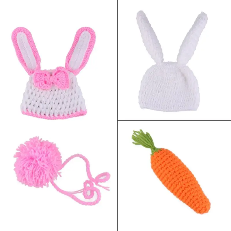 Newborn Photography Props Infant Outfits Baby Rabbit Crochet Knit Hat Clothes carrot white photography cap | Детская одежда и