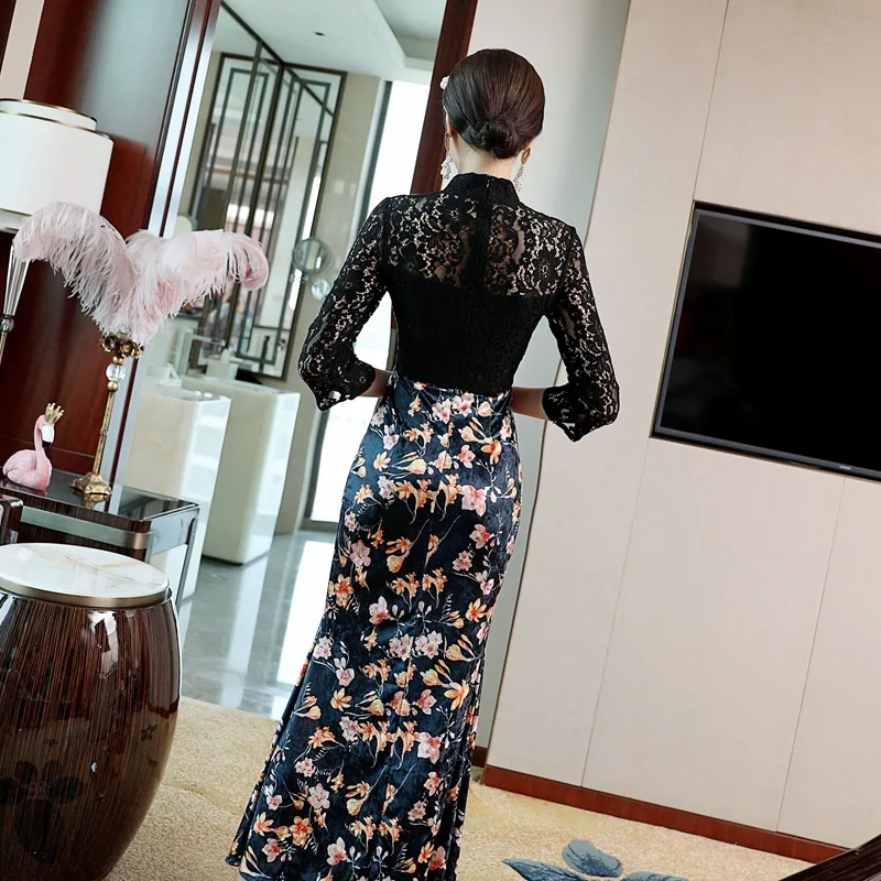 2019 Эксклюзивное Вечернее Ципао кружевное платье с высоким разрезом|cheongsam