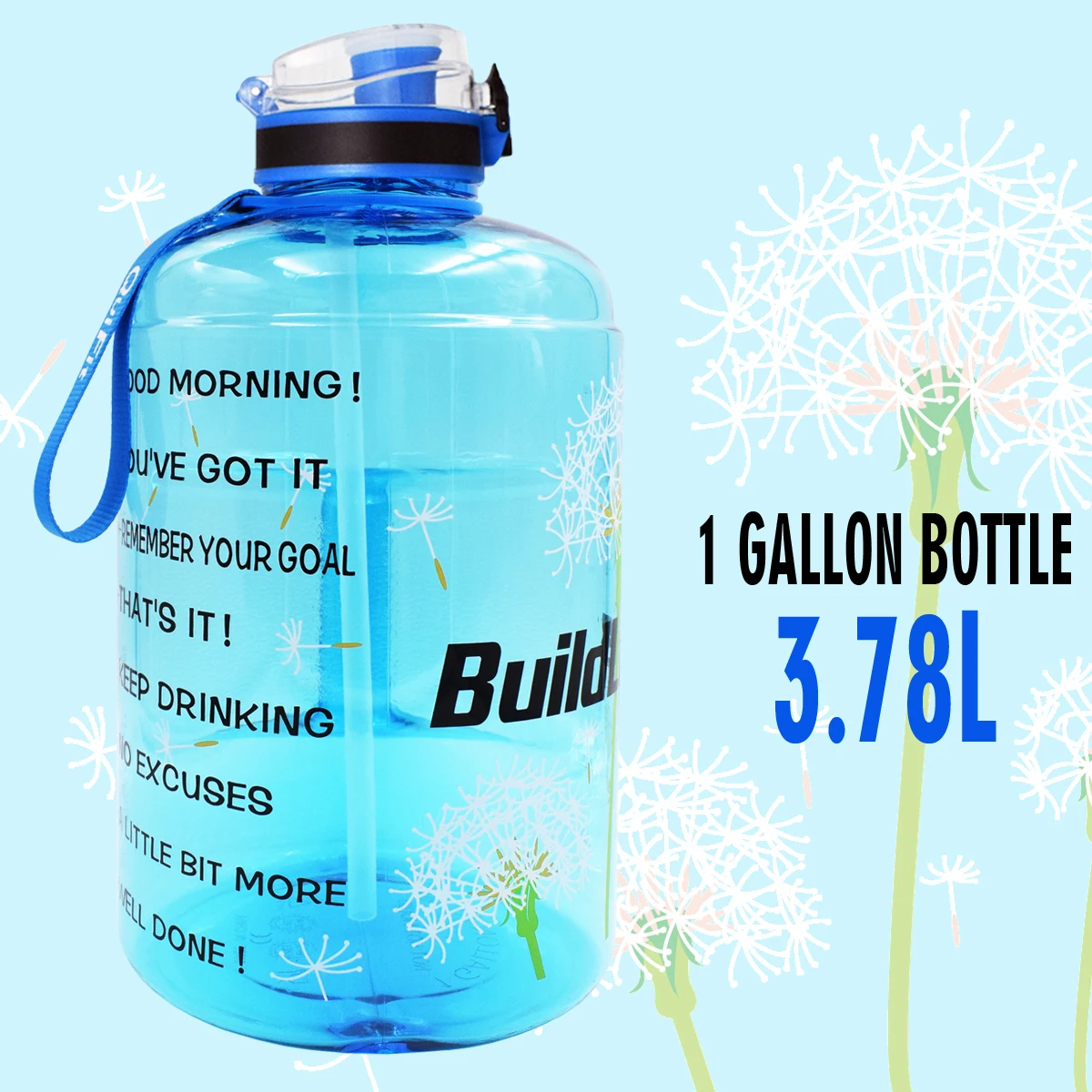 Dandelion QuiFit 128 унций 73 унций 43 унций Спортивная большая галлонная бутылка для воды с фильтром для фруктов без бисфенола, бутылка для напитков, кувшин, тыква, тренажерный зал, туризм - Цвет: Dandelion