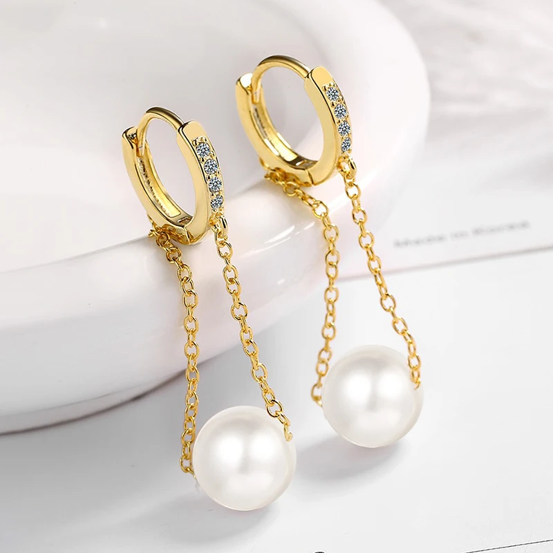 

Elegant Chain Tassel Drop Earrings For Women Shiny Crystal Pearl Pierced Small Huggies Charm Dangle Earring Jewelry Accessories