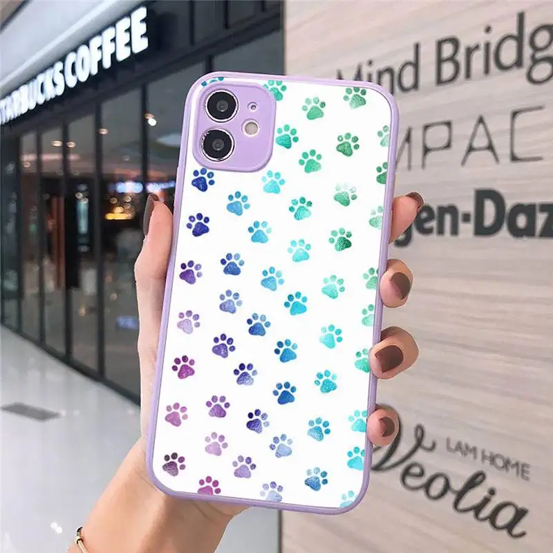 

Cat Dog Paw Animal luxury shell Phone Cases funda matte transparent For iphone 7 8 11 12 plus mini x xs xr pro max cover