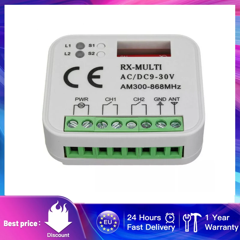 

AC/DC 9-30V 300-868MHz Garage Gate Door Remote Control Switch Receiver 433MHz 868MHz 390 MHz RX Multi-frequency Receiver Hot