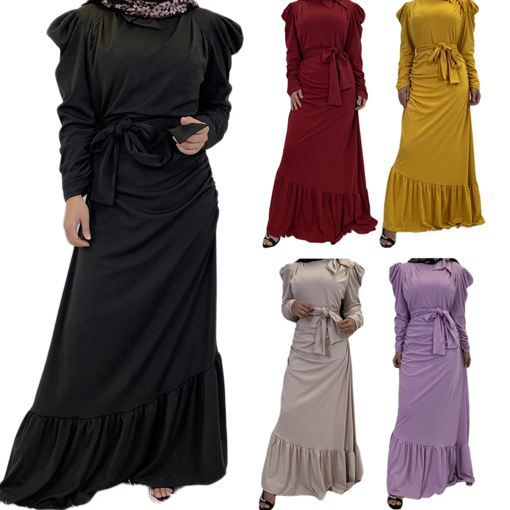 Длинное платье Среднего Востока в мусульманском стиле, модное простое платье с драпировкой в стиле пэчворк, абайя, исламский пояс, хиджабы, ...
