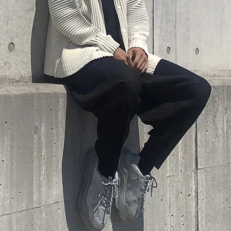 IEFB/мужская одежда высокого качества Свободные плиссированные брюки черные