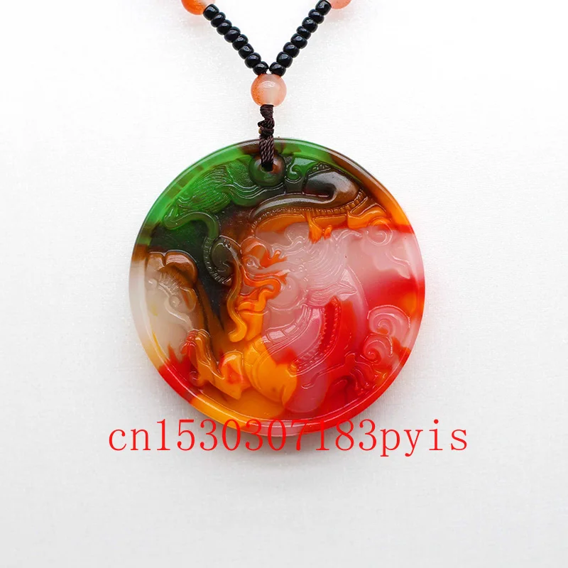 Цветное ожерелье с подвеской в виде Нефритового дракона китайские резные