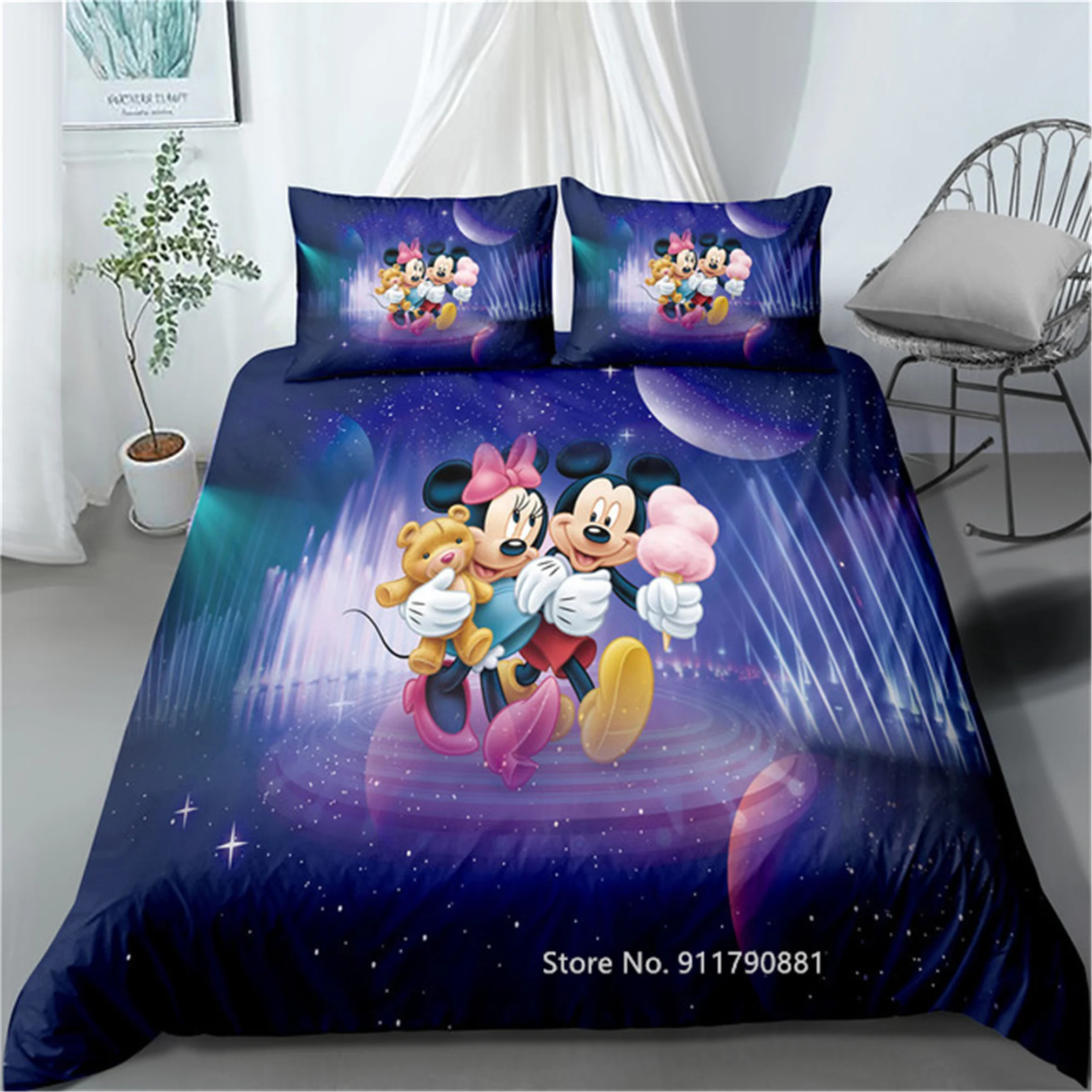 

Home Spin Disney Royal Blue Mickey Minnie Down Duvet Cover Pillowcase Double Queen King-size Bedroom Decoration for Children