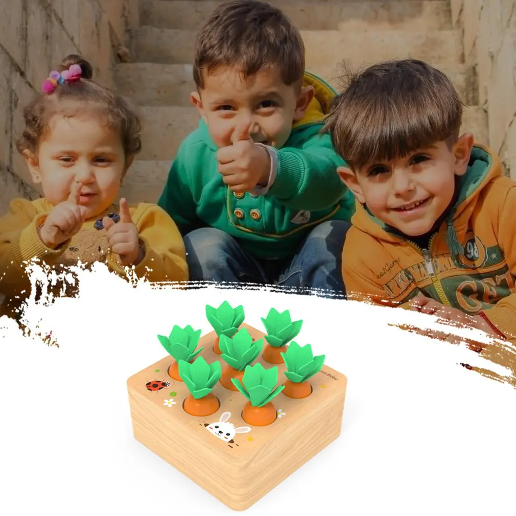 Kids Montessori Toys Block Set Alpinia Shape Matching For Children Baby Wooden Size Cognition Carrot Game Early Education | Игрушки и