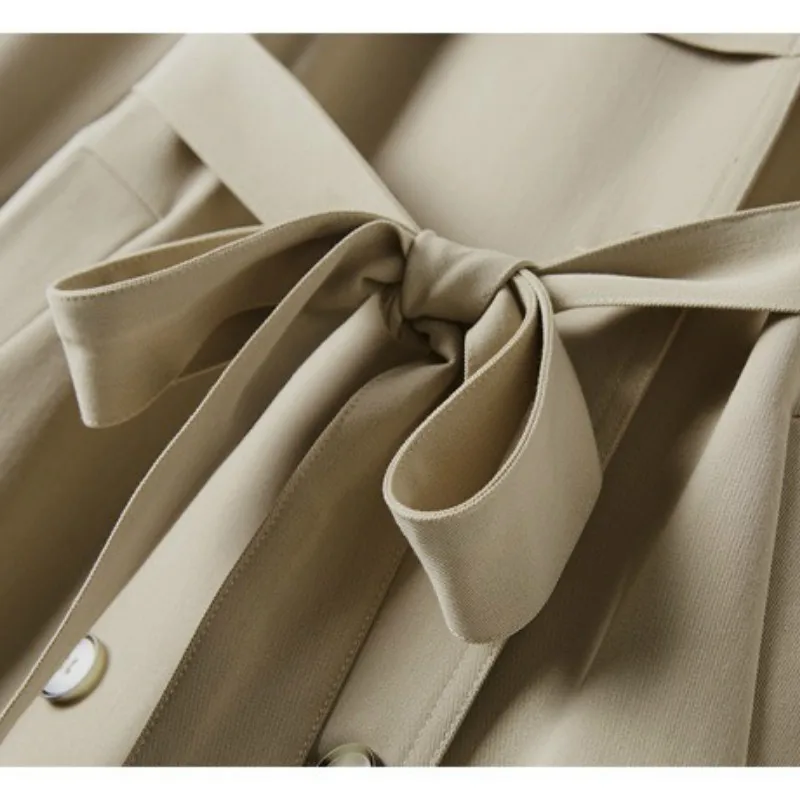 

2020 autumn and winter new Korean double-breasted waist trench coat knee-length temperament long trench coat large size coat