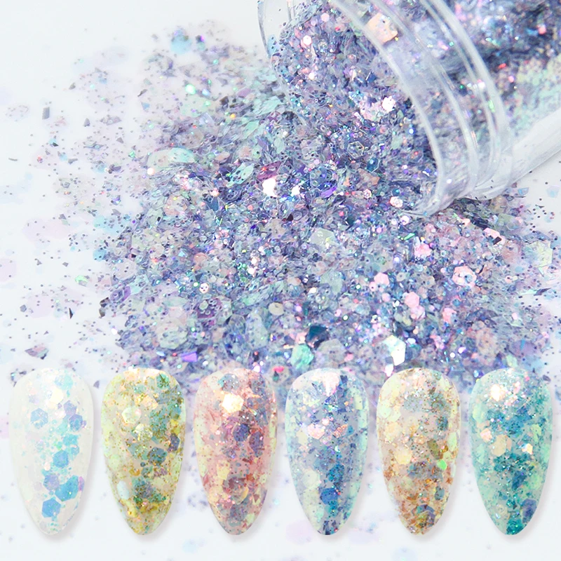 Large Sparkly Mermaid Sequins Nail Glitter Flakes 3D Mixed Mirror Hexagon Spangles Colorful Paillette Manicure Nail Decorations